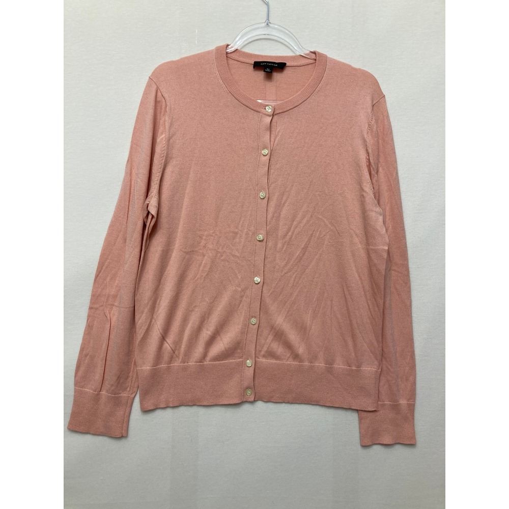 Ann Taylor Cardigan Size XL Peach Pink Button Front Crew Neck Knit Office Relax